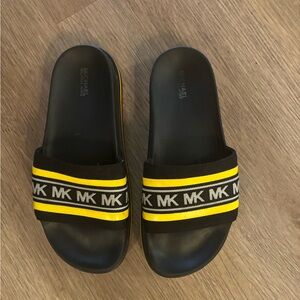 Michael Kors Black and Yellow MK Slide Sandals